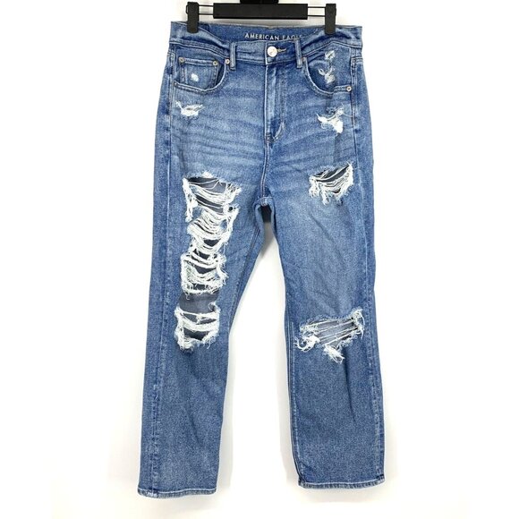 American Eagle Jeans Highest Rise 90s Boyfriend Distressed Rip - Picture 1 of 14